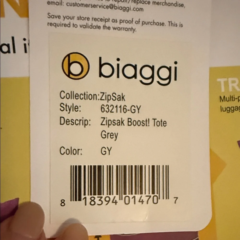 Biaggi Charcoal Travel Tote Bag- expanding and self storing - Picture 7 of 7